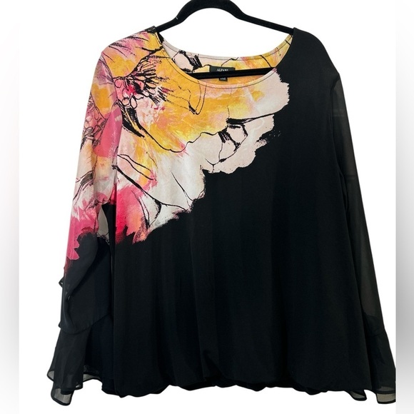 Alfani Tops - Alfani Women's Black Floral Print Flare-Sleeve Blouse Size XXL